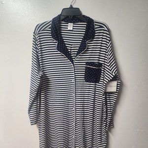 Liz Claiborne Blue White Trendy Dot Stripe Sleepshirt XL NWT